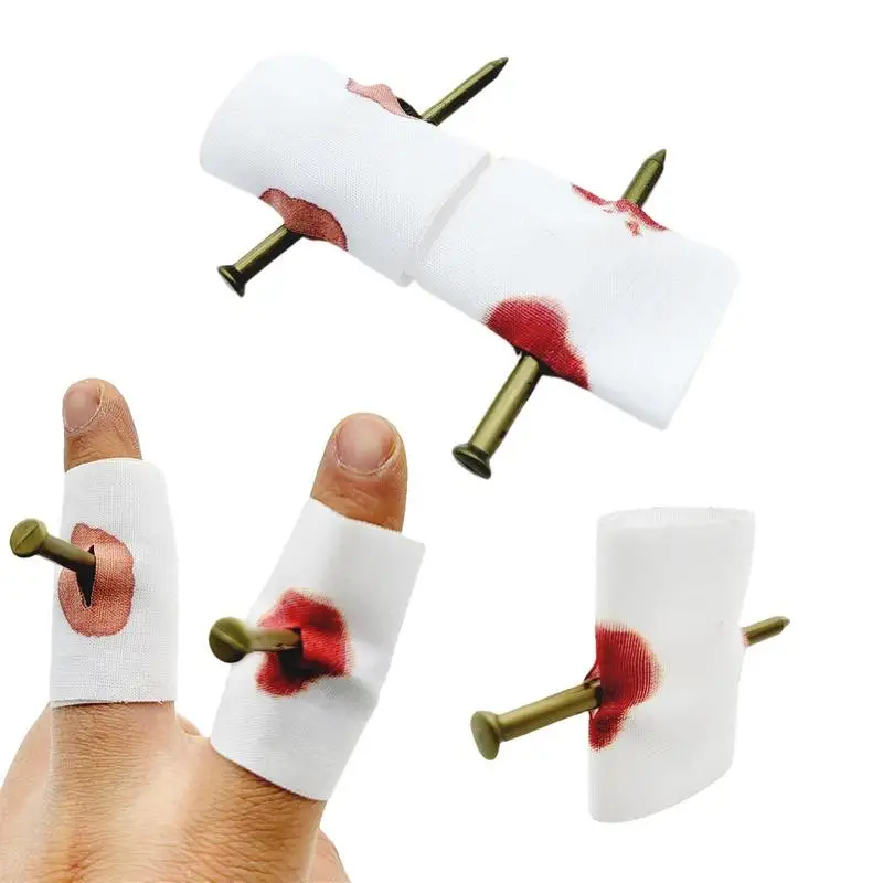 Nail In Finger Prank 5 Pcs Magical Props Funny Prank Prop Horrific Toys Halloween Blood Bandage Mummy Bandage Wrap