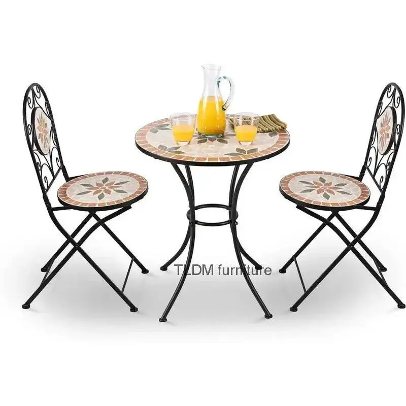 3-Piece Mosaic Bistro Set - Folding Table and Chairs for Indoor/Outdoor Patio Seating 1
