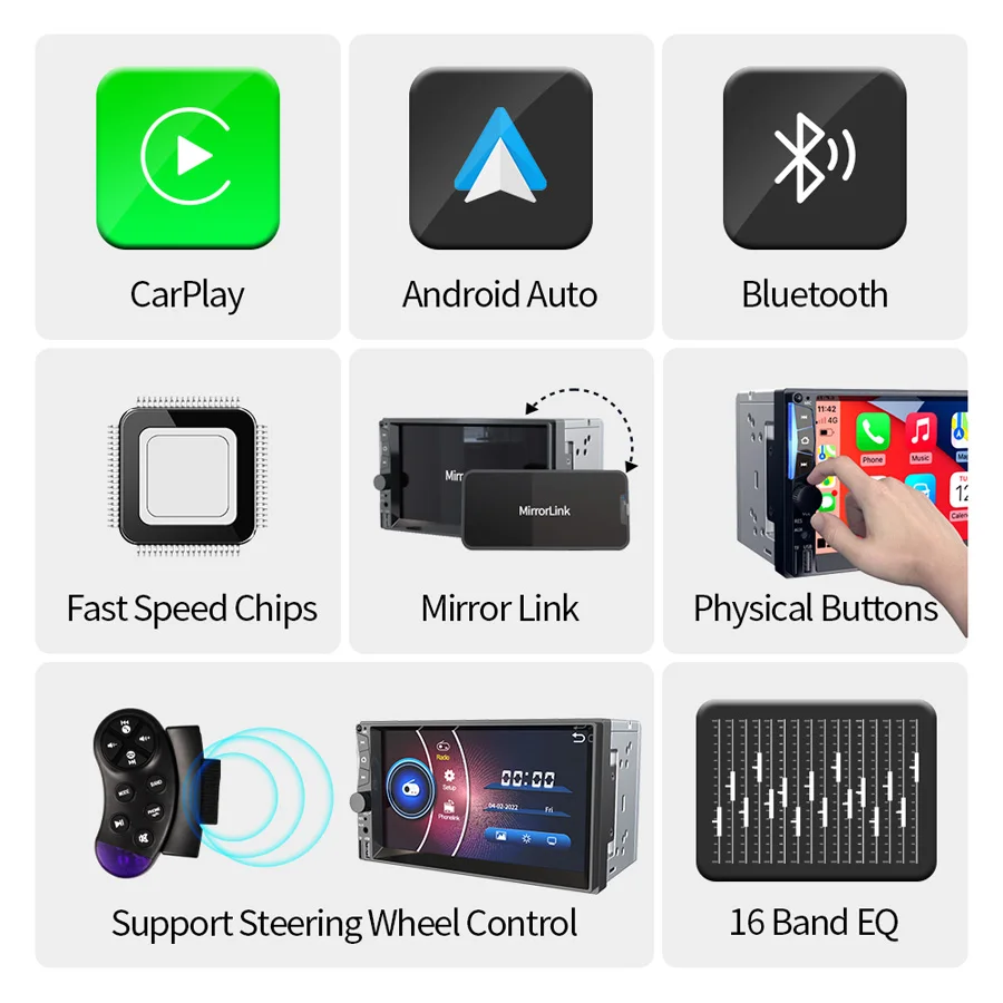 GRANDnavi Carplay Car Radio 2din Touch Screen Car Stereo Mp5 Player With Bluetooth Mirrorlink USB 2 Din Autoradio For Universal