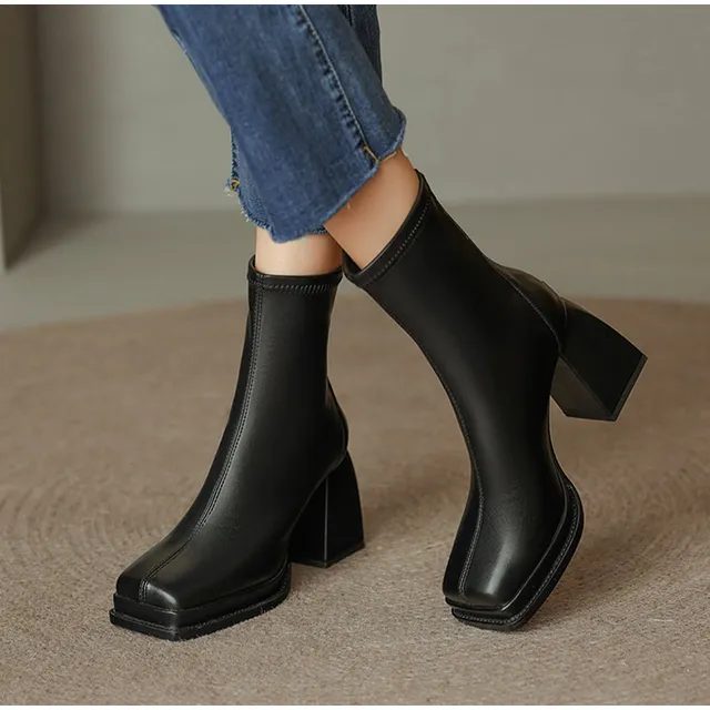 CHIKO Presta Square Toe Block Heels Ankle Boots