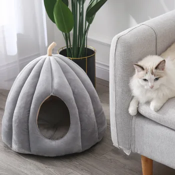 Warm Cat Cave Bed Pumpkin Hooded Dog Bed Kennel Warming Cuddler Sleeping House Cushion for Small Cats Dogs Puppy Kitten Rabbit 2