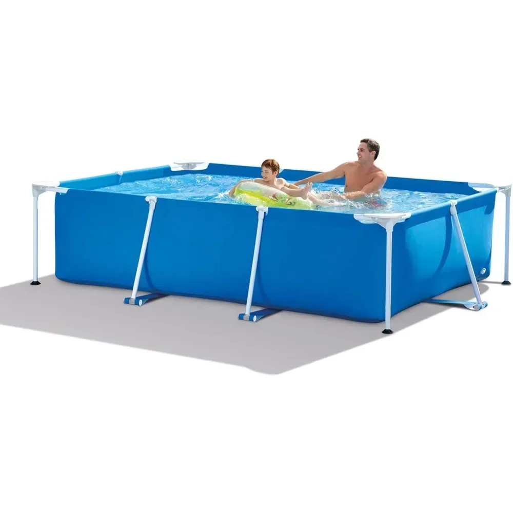 8.5ft x 26in Rectangular Frame Above Ground Quick Easy Set Up Backyard Outdoor Swimming Pool with Drain Plug for Ages 6 and Up