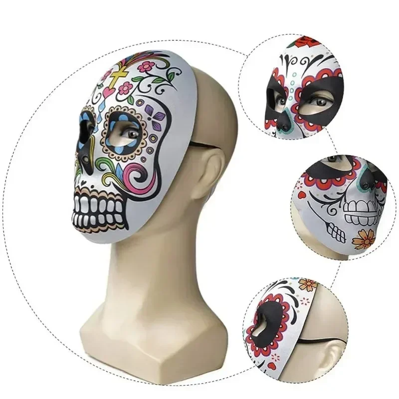Description Picture 6 of itemDay of The Dead Skull Masks Mexican Halloween Masquerade Full Bones Mask Prop Festivals Party Supplies Cosplay Girl Woman