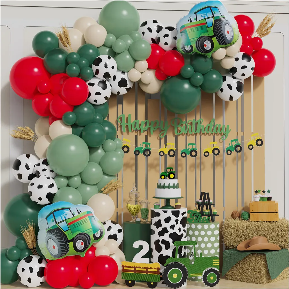 

Farm Tractor Foil Balloon Garland Arch Kit Red Yellow Green Cow Balloon Farm Theme Birthday Party Decorations Kids Gifts