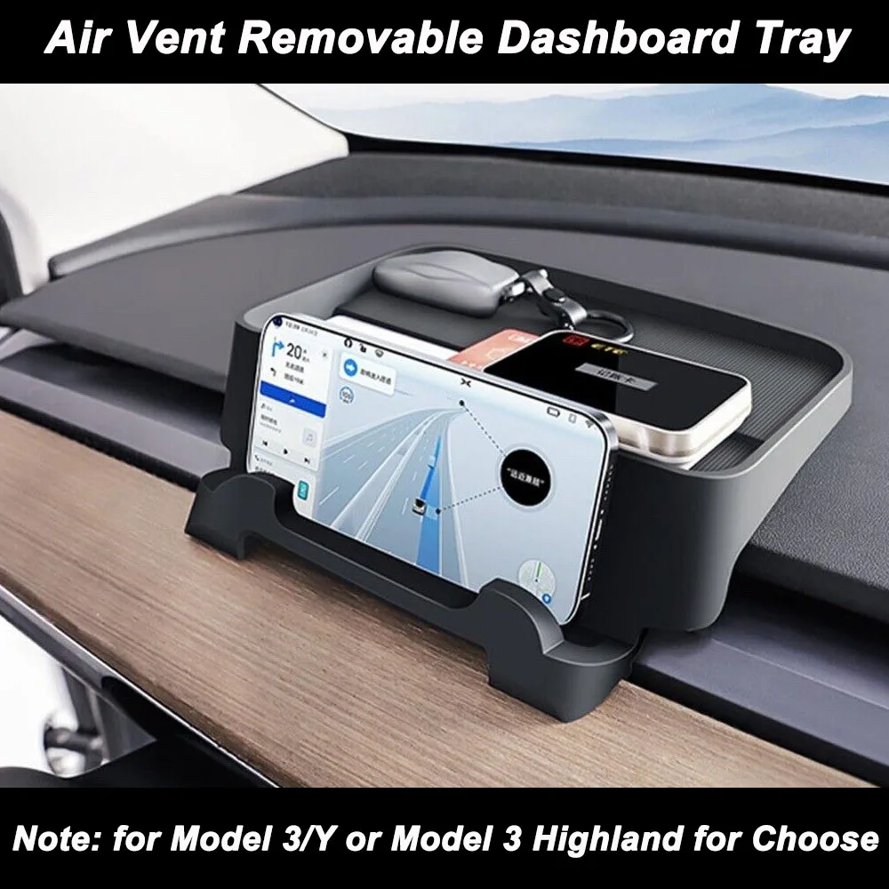 

NEW For T-esla Model 3 Y or 3 Highland Dash Instrument Panel Tray Organizer Phone ETC Holder,Air Vent Removable Dashboard Tray