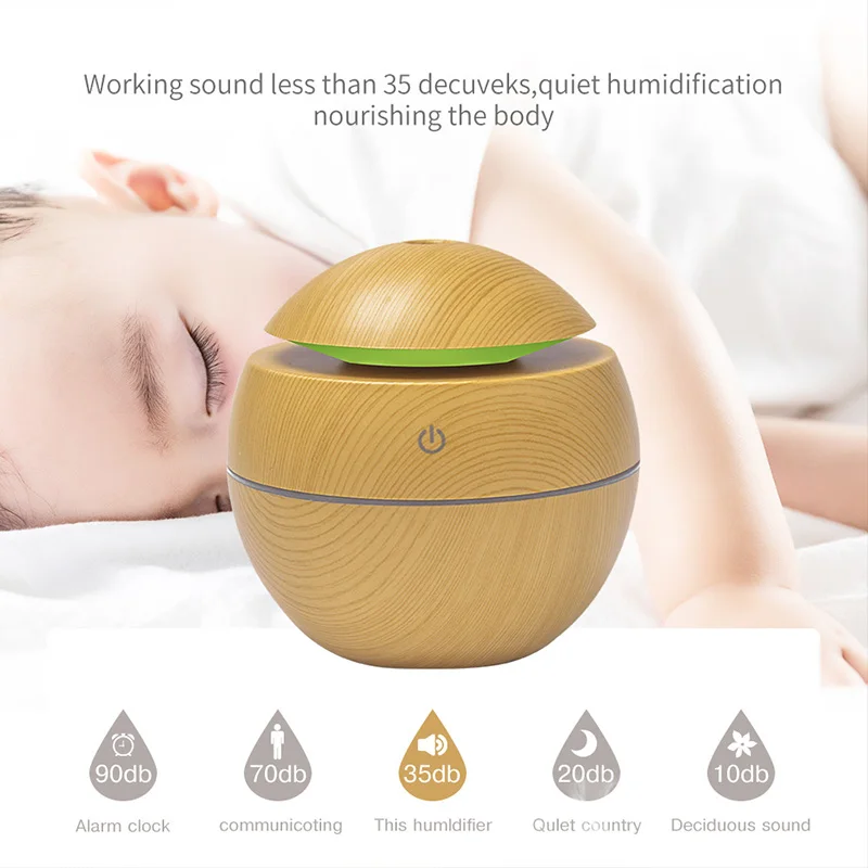 Humidifier Electric Air Aroma Diffuser Wood Ultrasonic 130ML Air Humidifier Essential Oil Aromatherapy Cool Mist Maker For Home 5