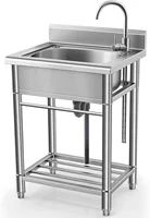 Utility Sink Free Standing Single Bowl Kitchen Sink with Cold and Hot Water Pipe Stainless for Laundry Room Bathroom Farmhouse 1