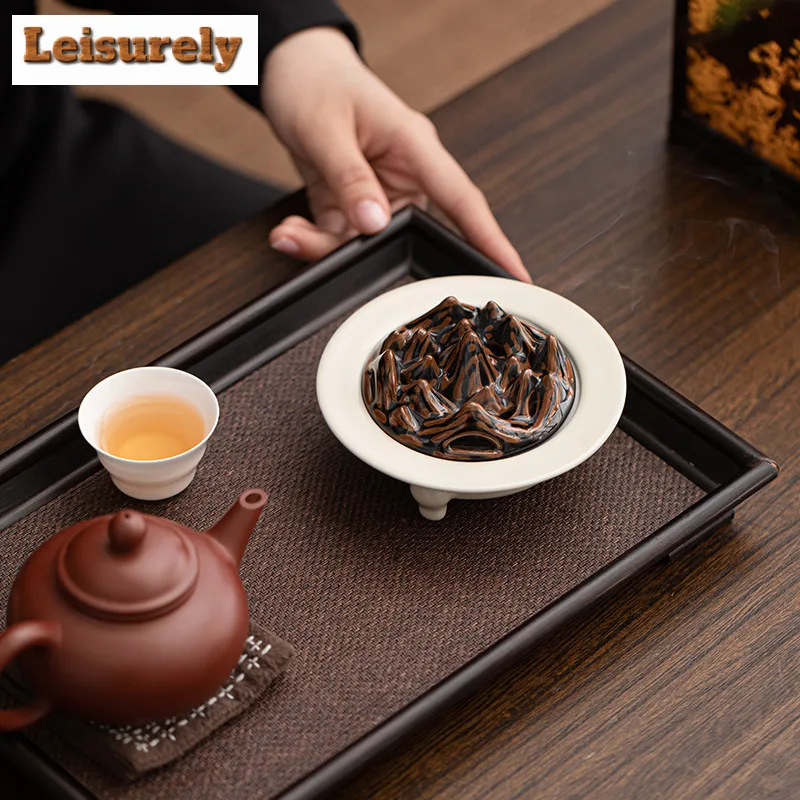 Chinese Mountains Tripodia Ceramic Incense Holder Water Fountain Decoration Incense Burners Meditation Censer Indoor Ornaments