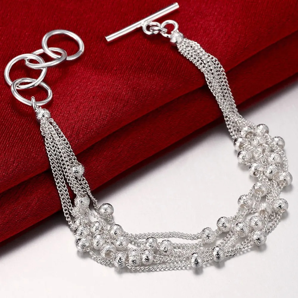 

New Simple Style 925 Silver Fashion Scrub Bead Bracelets for Women Jewelry Birthday Gifts