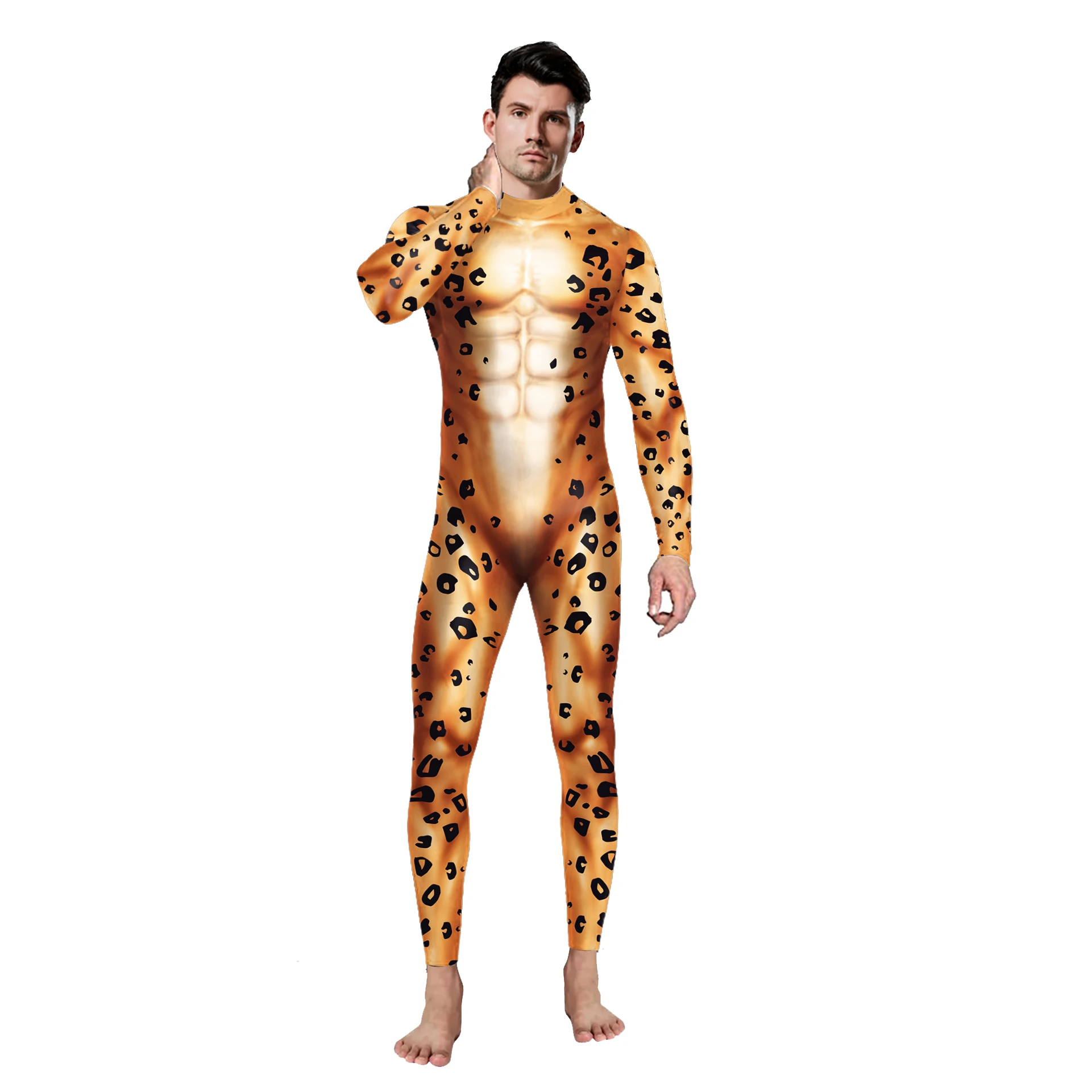 Cosplay Animal Women Long Sleeve Jumpsuit Leopard Pattern Bodysuits Halloween Purim Carnival Zentai Bodysuit Dress Up Outfits