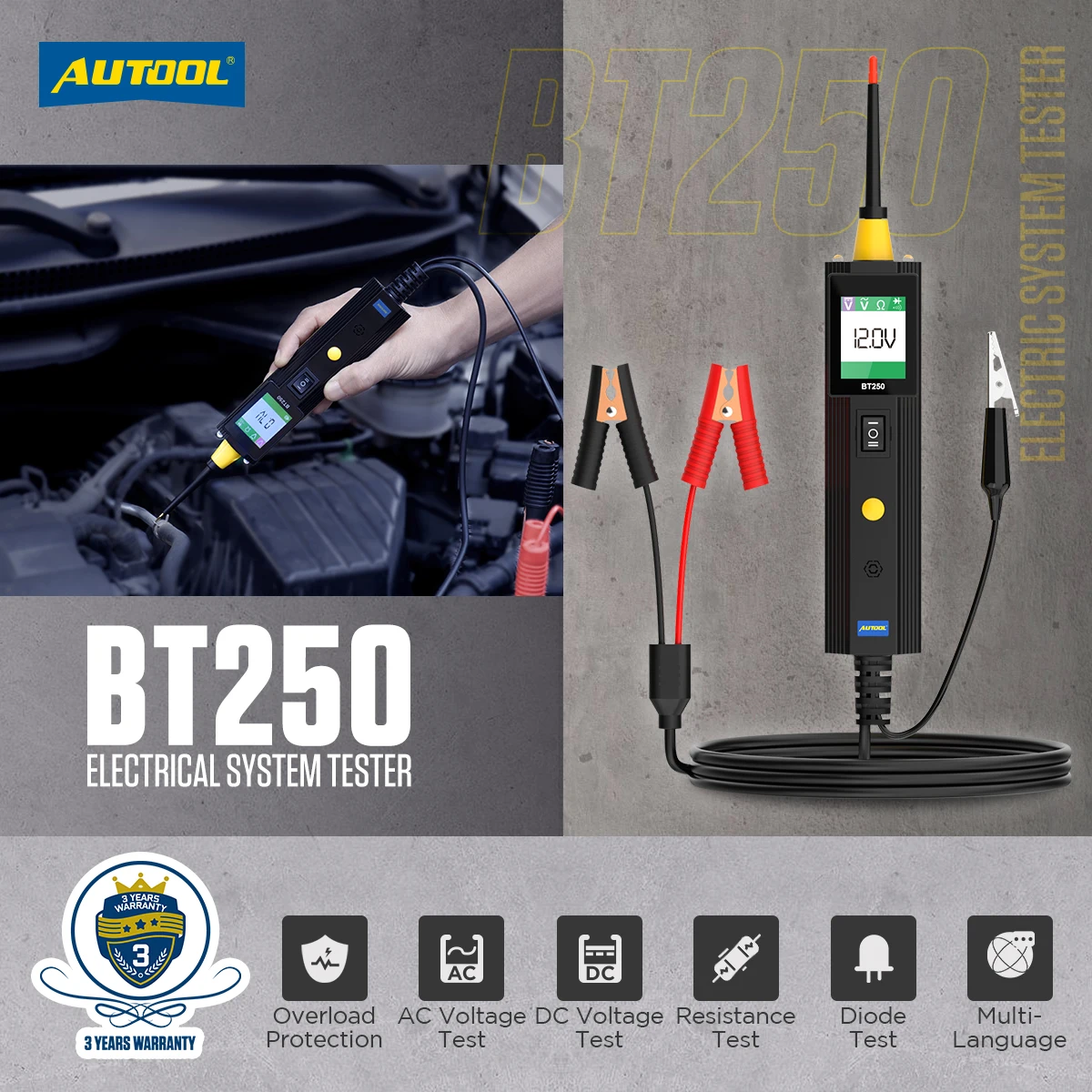 AUTOOL BT250 Circuit Tester Powerscan 6-30V Automative Power Probe Kit LED Display Voltage Polarity Locator Diagnostic Tool car battery trickle charger