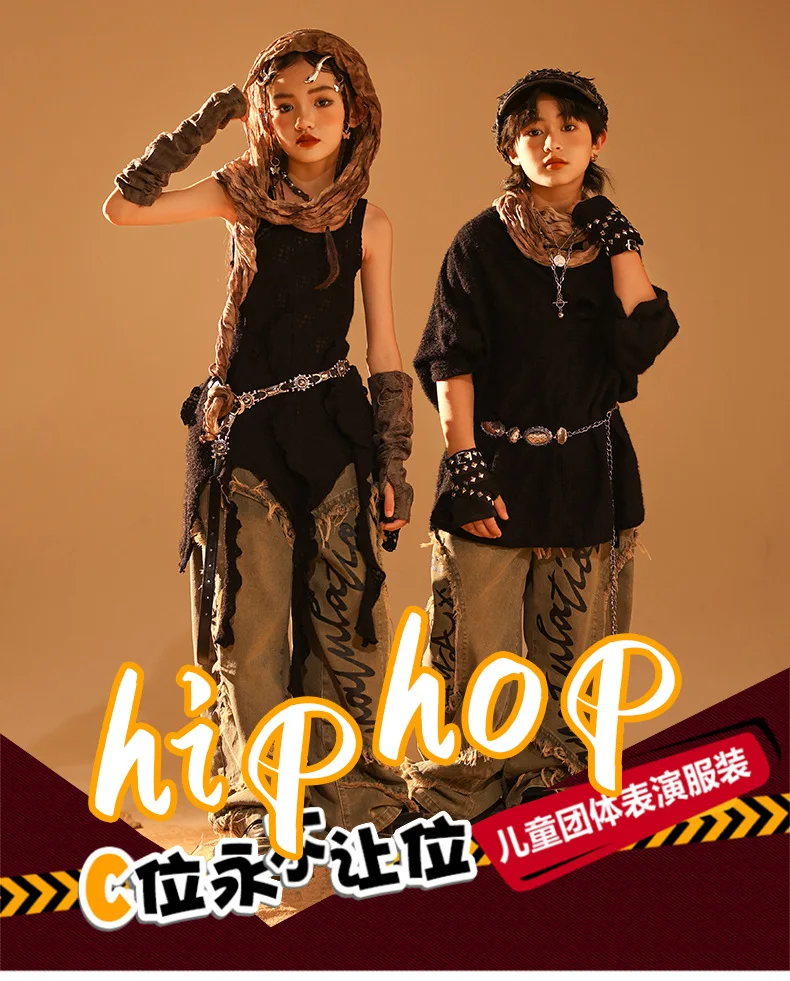 Girls Wasteland Street Dance Knitted Tank Top Jeans Boys Hip Hop Hoodies Clothes Sets Kids Jazz Costume Children Punk Streetwear hmqViviiyNSAyin8WuaRtwJZ80DcKzOvTIRU