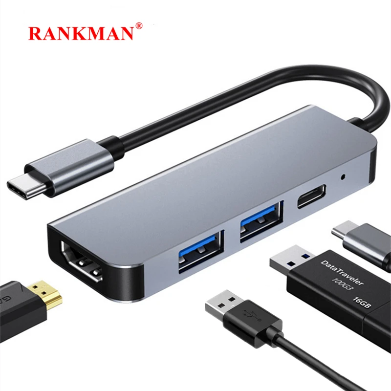 USB C 허브 to 4K HDMI 호환 C 타입 PD 충전 USB 3.0 2.0 도킹, 맥북 아이패드 삼성 S21 덱스 TV 마우스 닌텐도 스위치용 