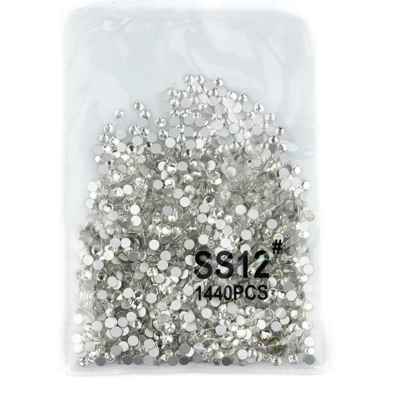 크리스탈 클리어 & AB 라운드 라인스톤 SS3-SS50 3D 글래스 네일 아트 장식 DIY 플랫 바텀 네일 젬스 스톤 네일 용품