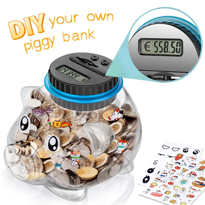 standard Automatic Coin Counting Money Box Piggy Bank for Children and Adults Safe Money Bank Coin Save Pot Container with LCD Display and Large Capacity AOZBZ Digital Piggy Bank Euro Counter 