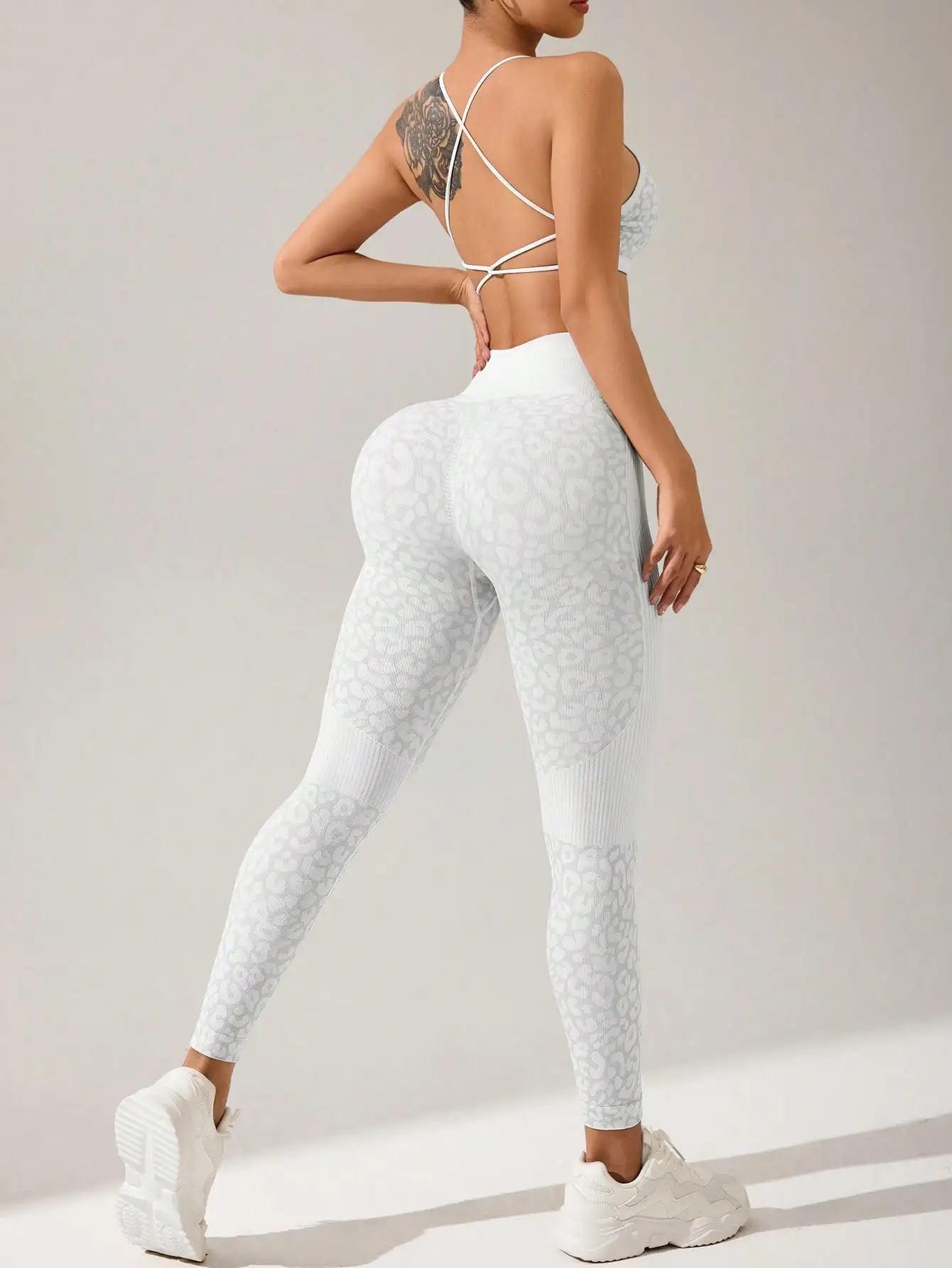 Women Leopard Print High Waist Leggings Seamless Tummy Control Workout Pants Push Up Yoga Sports Trousers 3