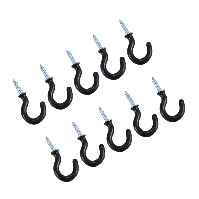 Y17A 150 Pcs 1.1 Inch Cup Mug Hooks Shouldered Metal Screw-In Plastic Coated Hanging Black