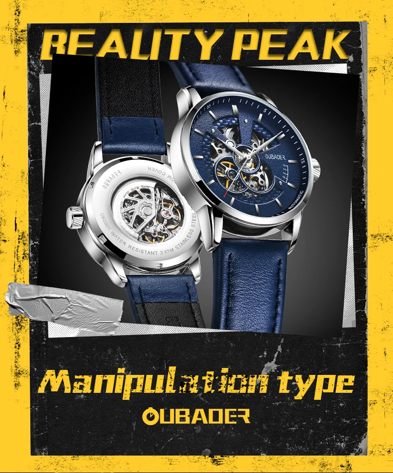 2023 OUBAOER New Men Luxury Automatic Mechanical Watch Stainless Steel Waterproof Sports Leather Watch Relogio Masculino