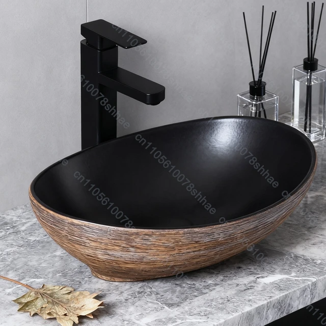 อ่างล้างหน้าเซรามิกวินเทจสำหรับห้องน้ำ อ่างล้างหน้าแบบเรโทรศิลปะ อ่างล้างหน้าแบบวางบนเคาน์เตอร์ อ่างล้างหน้าเซรามิกพอร์ซเลน อ่างล้างหน้าแบบวางบนเคาน์เตอร์ 6