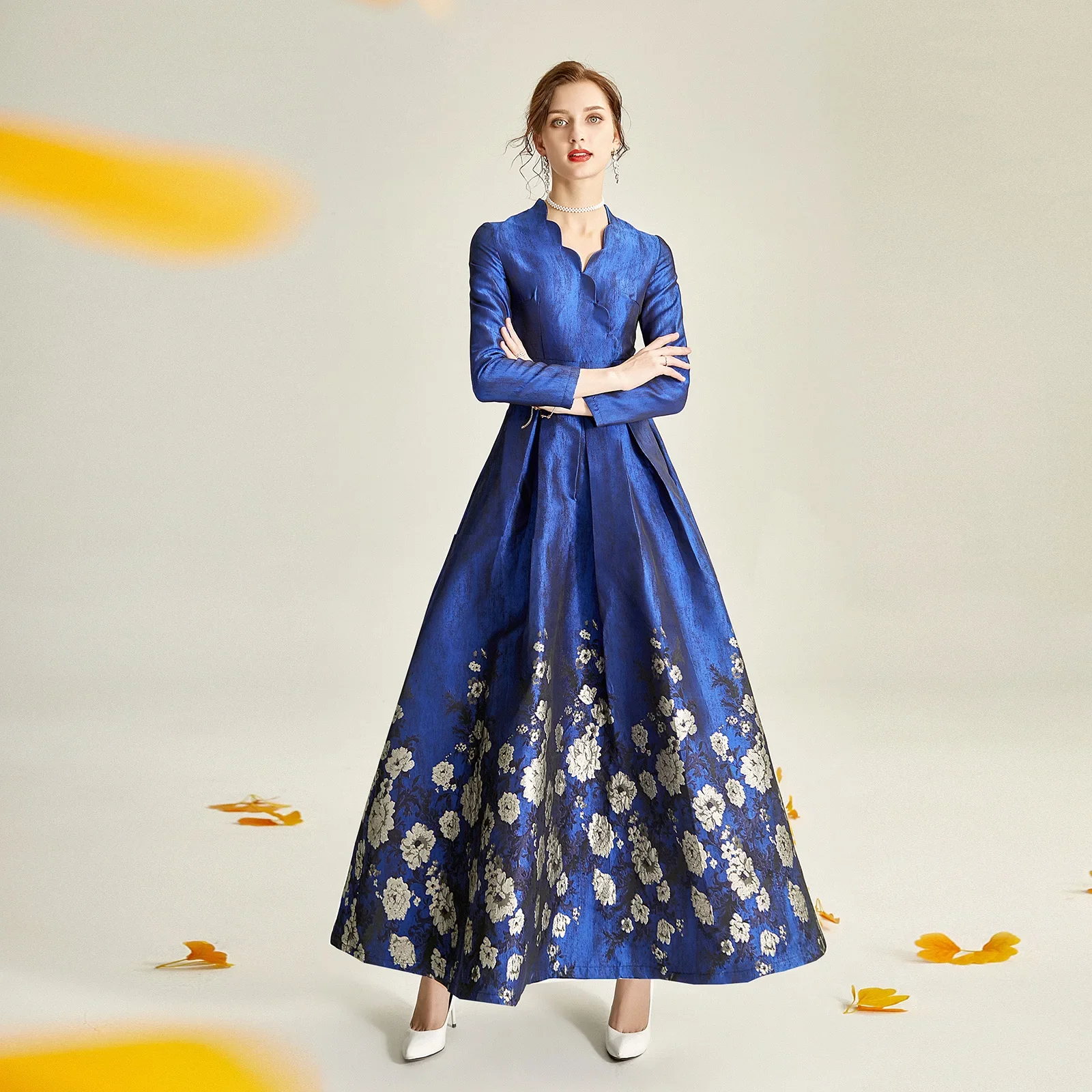 tailor shop custom made blue big dignified mother of the bride plus size dress wedding guest brocade dress