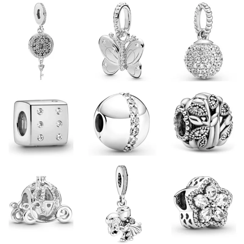 45pcs/set Multiple Styles Pendant Charm Beads Fit Original Pandora Necklace Bracelet Keychain DIY Women's Girl's Jewelry Gift ﻿