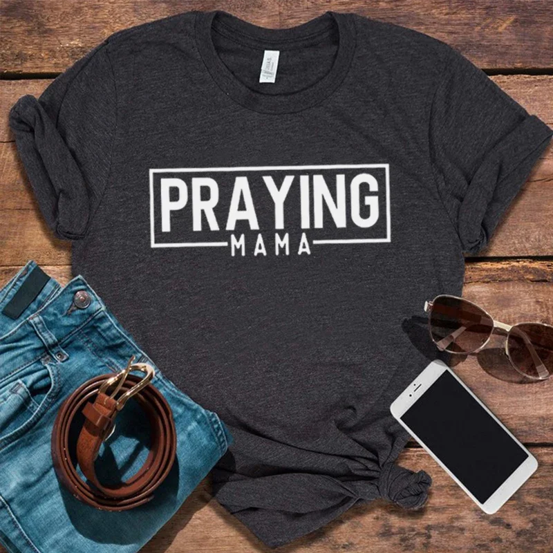 

Praying Mama Tshirt Vintage Christian Tops Religious Graphic T Shirts 2024 Mother's Day Faith Women Clothes L