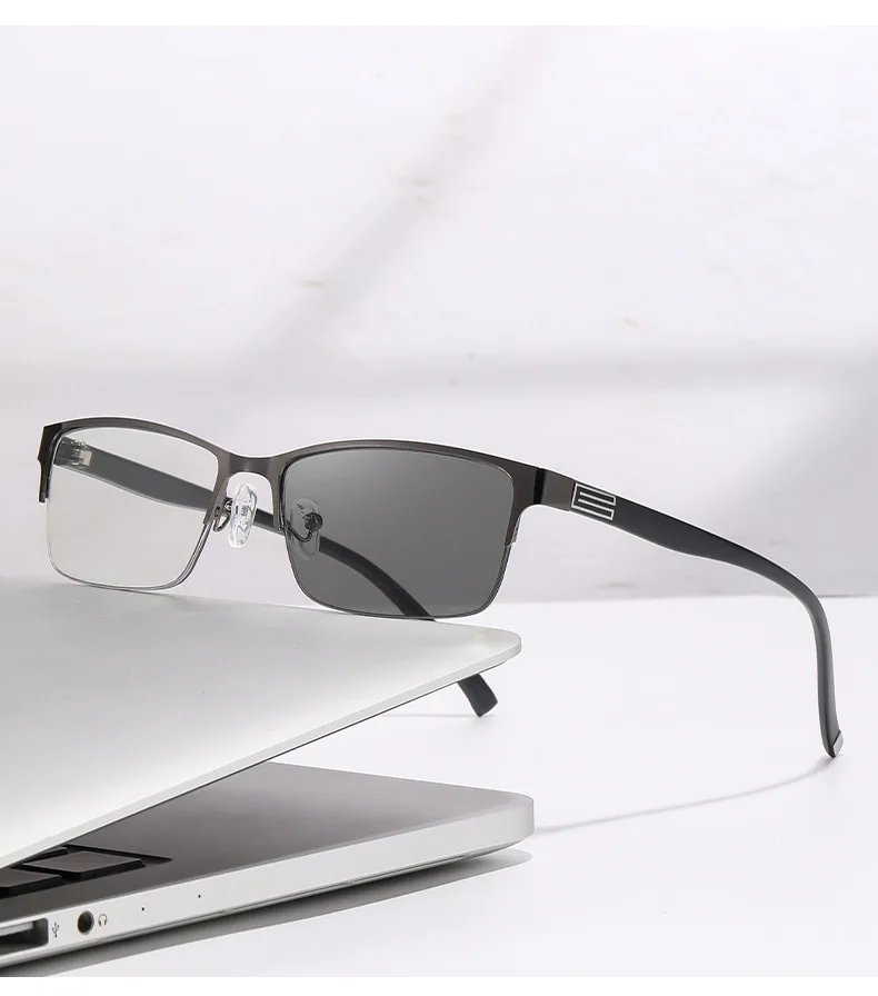 1pc Männer Platz Anti Blau Licht Lesebrille Fashion Square Halb Rahmen Klare Linse Photochrome Brillen für Unisex + 1,0- + 4,0 – Detail 12