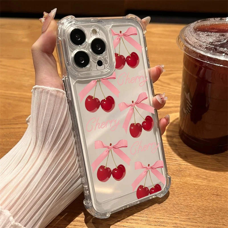 Shockproof Clear Bow Cherry Phone Case