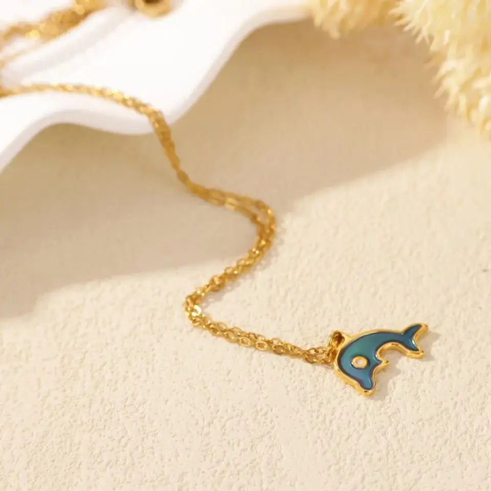 CuteOil Dolphin Necklace Gold Color Stainless Steel