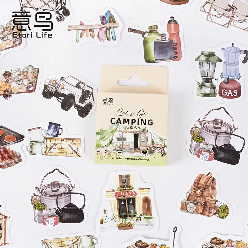 46pcs / box Let's go camping. Retro style suitable for decorative stickers DIY diary notebook Scrapbook children's stationery