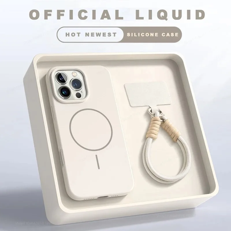 Luxury Magnetic Wireless Charging Silicone Case with Lanyard Strap