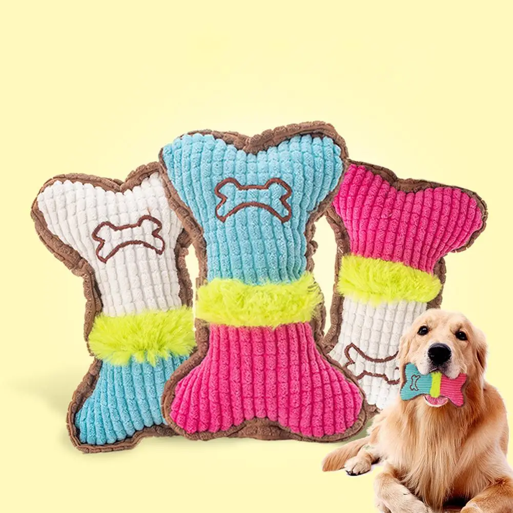 

Pet Dog Bone Shape Plush Toy Bite-resistant Stuffed Squeaking Interactive Dog Chewing Toy Pet Accessories For Boredom Relieve