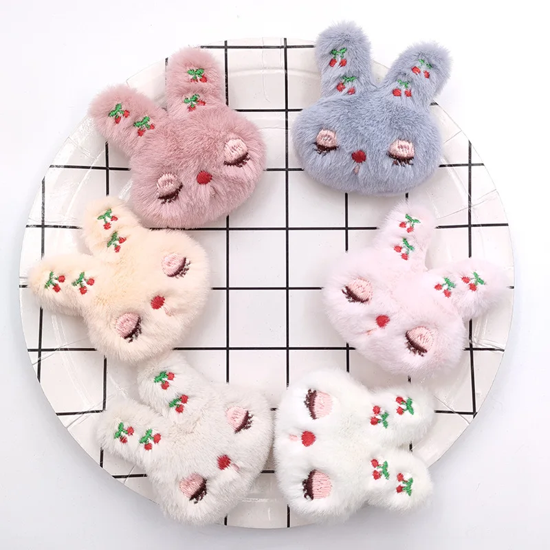 Cartoon Plush Cherry Bunny Doll Fabric Patch DIY Brooch Headdress Bag Doll Accessories 5PCS embroidery cloth patches