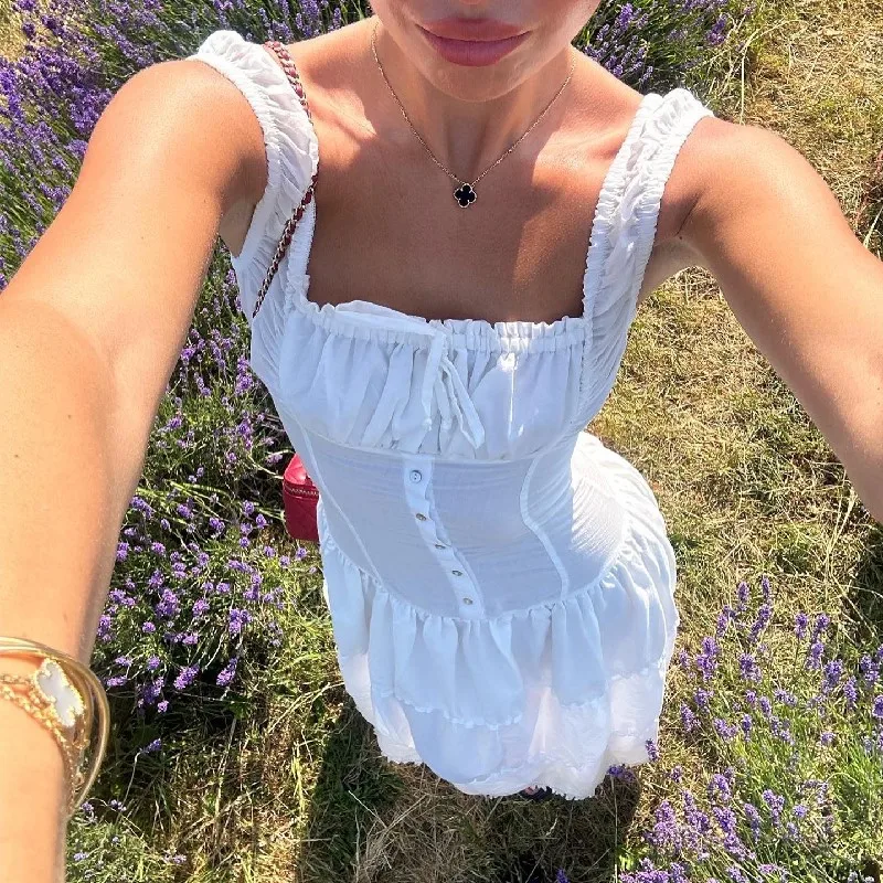 Square-neck White Maxi Dress