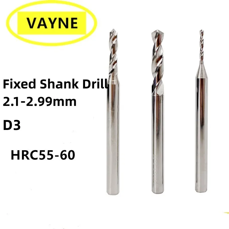 2PCS Micro small Tungsten steel fixed shank drill integral carbide stainless steel twist Drill 2.1-2.99mm*D3 shank