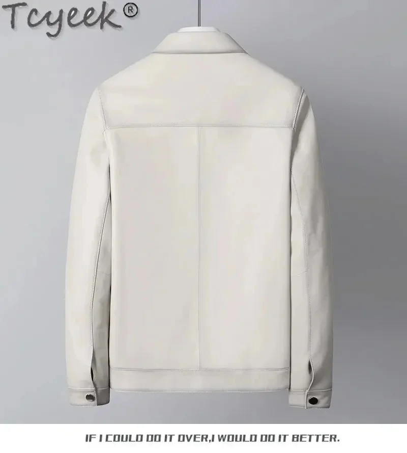 Description Picture 5 of item2024 Tcyeek Natural Leather Jacket Men Spring Autumn New Real Sheepskin Coats for Man Fashion Mens Jackets White Short Style