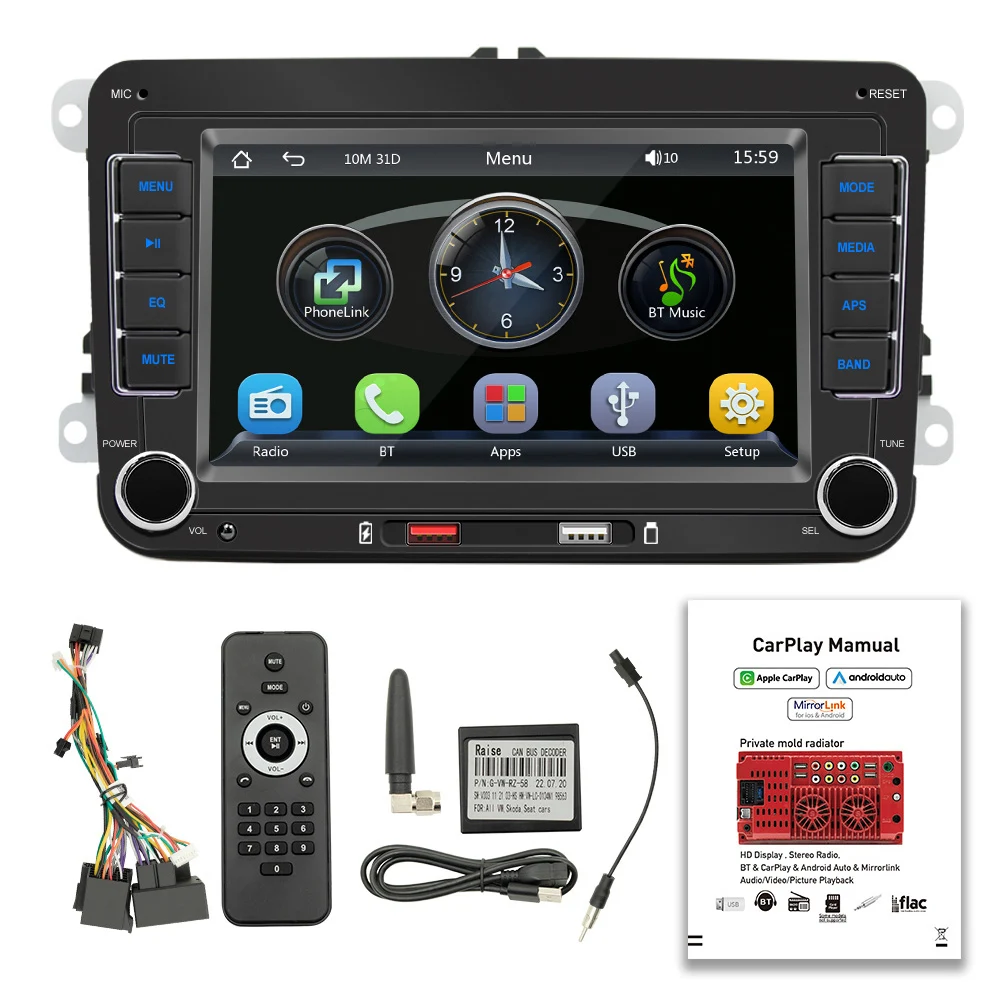 7 Inch Car Stereo MP5 Player Touchcreen BT AM/FM Radio Receiver with Android Auto Carplay Support Hands-Free Calling USB Charge car stereo