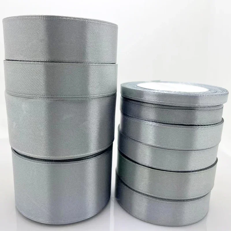 25yadrs/Roll 6-10-15-20-25-40-50mm Silver Gray Satin Ribbons Christmas Halloween Wedding Birthday Party Gift Wrapping Ribbon