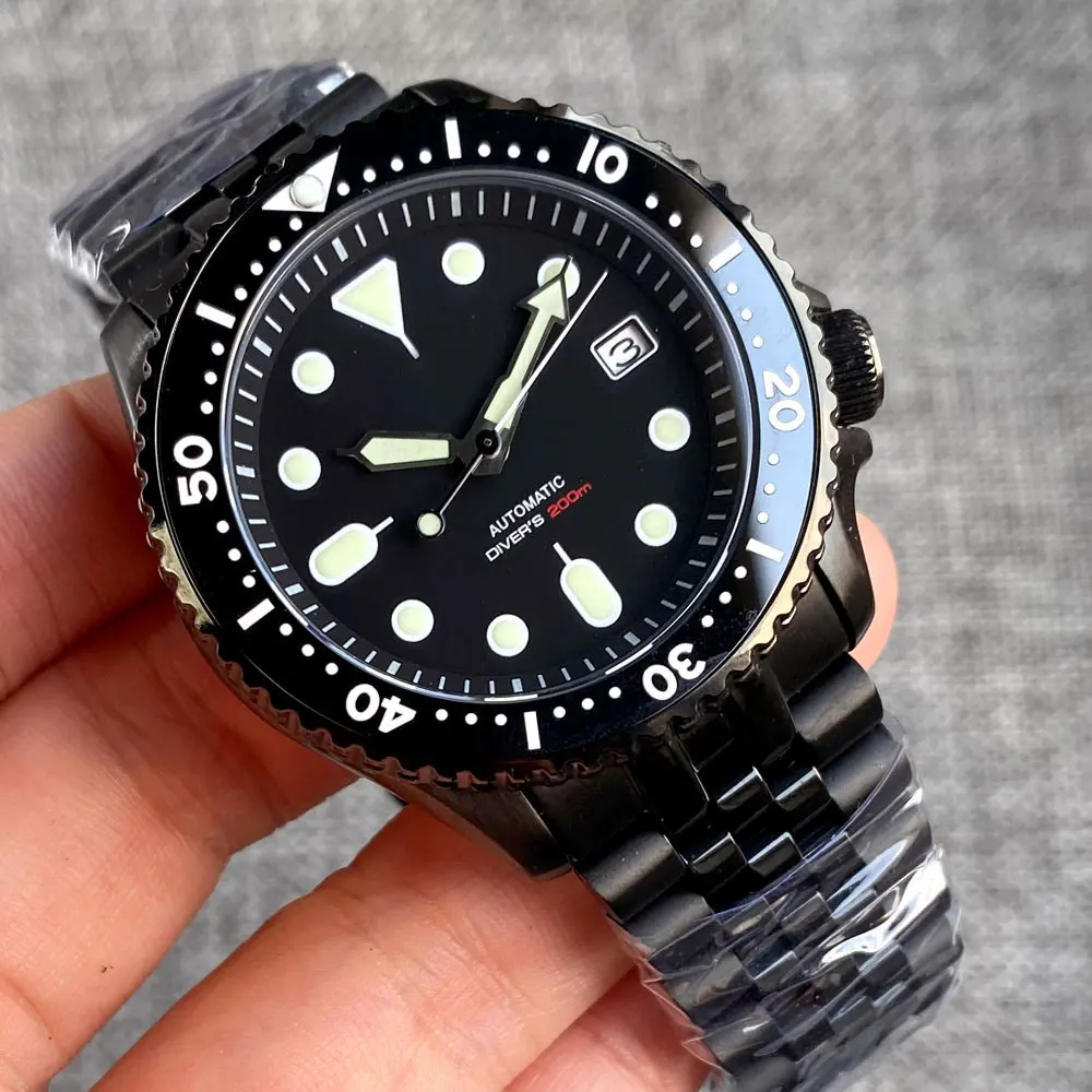 Tandorio 20ATM Diving 41mm Japan NH35A Luminous Automatic Black PVD Mens Watch Sapphire Glass Date Rubber Strap Rotating Bezel 41mm tandorio nh35a 20atm automatic men red sunburst diver watch sapphire glass date luminous rubber steel strap rotating bezel