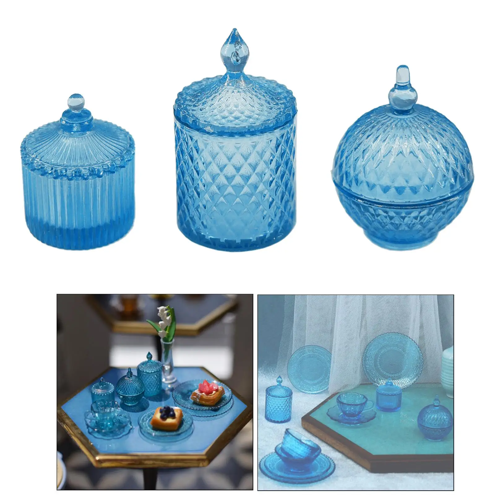 3Pcs Jars Pieces Miniature Bottles Dollhouse Glassware 1: 6 Scale