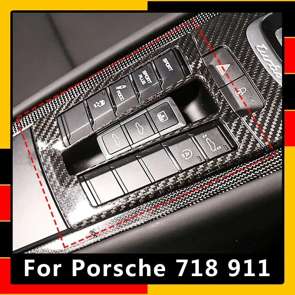 

For Porsche 718 911 981 Boxster Cayman Real Carbon Fiber Car Central Control Multimedia Button Decorative Frame Interio Trim