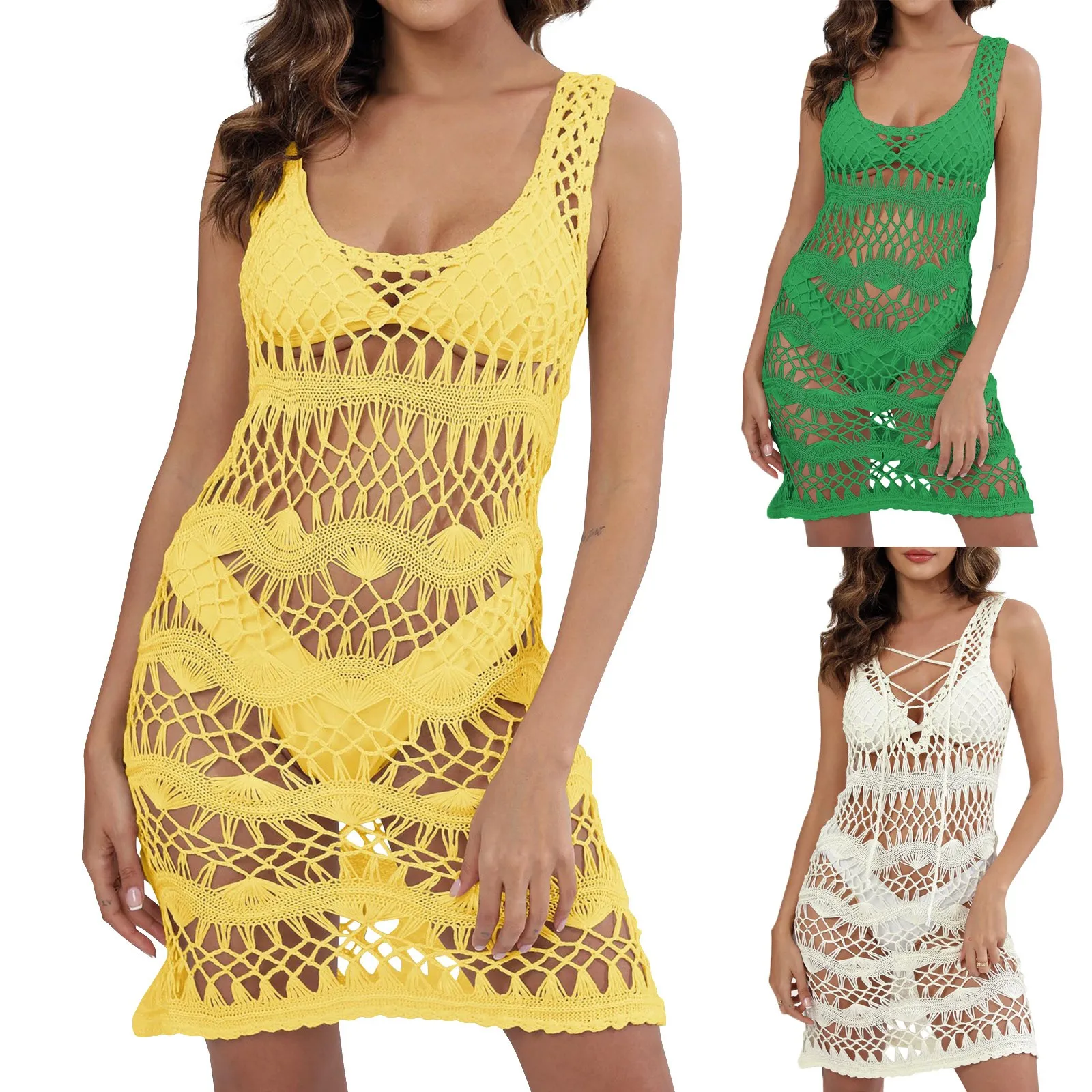 

Women'S Dress Sexy Hollow Out Lace-Up Beach Dress Slim Fit Solid Color Tank Dress Summer Daily Casual Vacation All-Match Dress