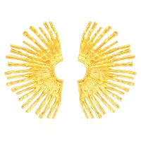 Vintage Gold Color Earrings Woman Fan-shaped Stud Earrings 6