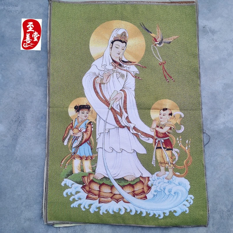 

Старинная картина каллиграфия вышивка парчой мальчик гуаньин гостиная 90*60 см украшение для дома офиса подарки