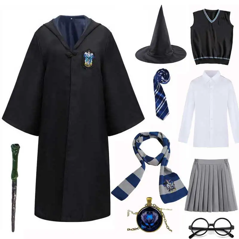 thumbnail image 1 of Disfraz unisex de Slytherin, bata de escuela mágica, capa, suéter, vestido, corbata, gafas, conjunto de brujería, disfraz de Halloween, 1 of 5