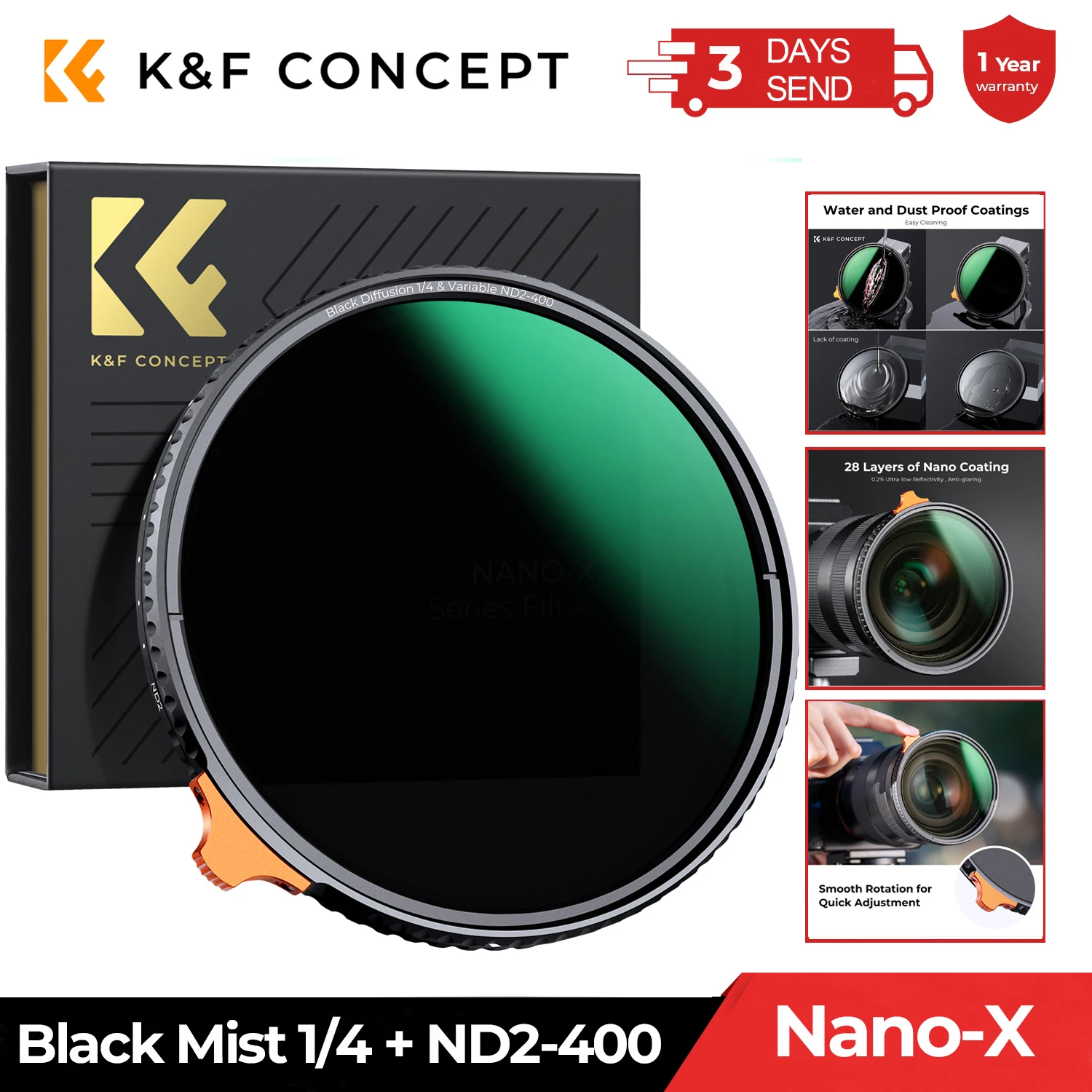 Filtre Black Mist 1/8 Magnétique K&F CONCEPT – Pour Objectif 58 Mm – Effet Peau Lisse, Halo Doux