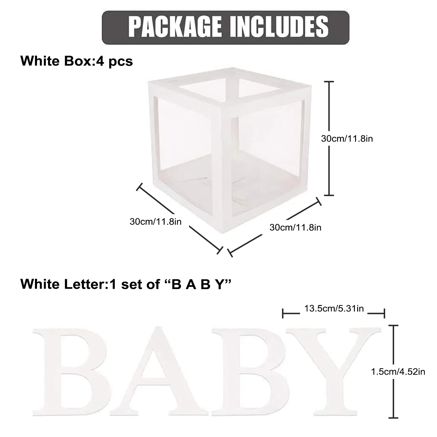 베이비 샤워를위한 편지와  상자 4 Pcs 지우기 풍선 상자  로그인 투명 베이비 샤워 장식 블록 상자
