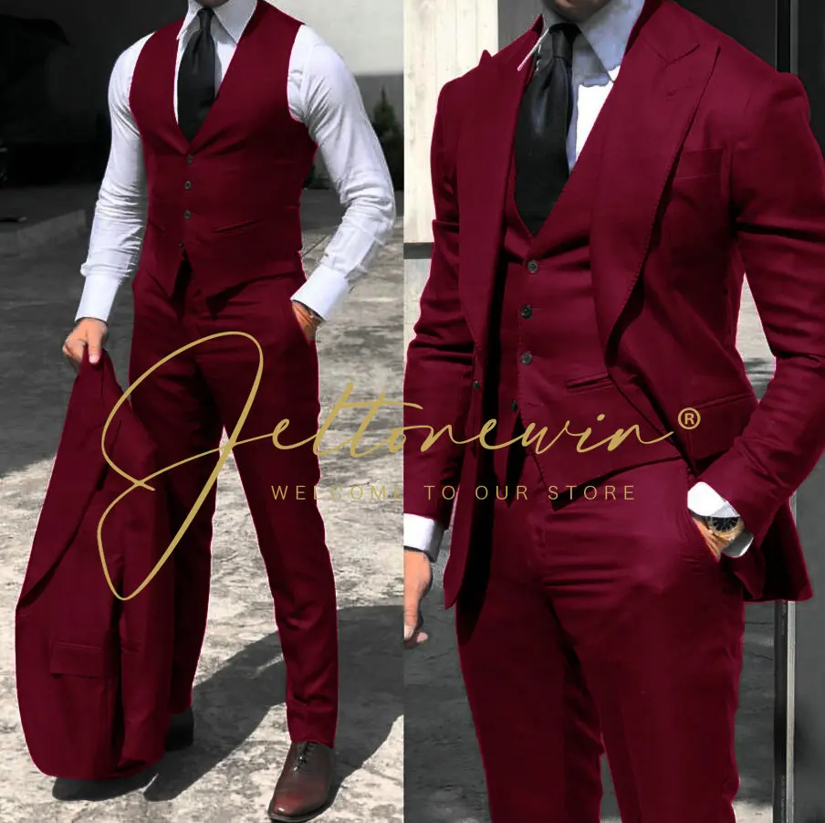 Costume 3 Pièces Homme Coupe Ajustée - Smoking Mariage Avec Veste, Pantalon, Gilet Et Cravate