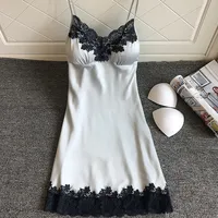 Women's Satin Sleepwear Spaghetti Straps Mini Nightdress Lingerie Lace Chemise Nightgown Babydoll Nightwear Silk Full Slip Dress - Image 3