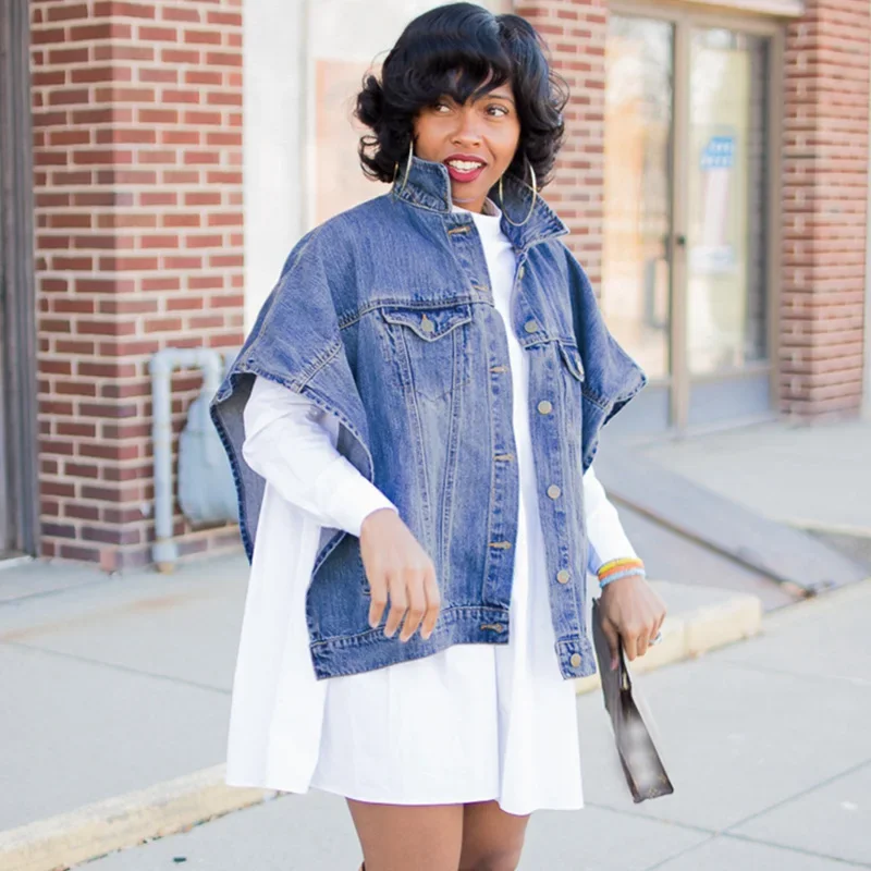 Jean Shacket Women FAIWAD Women's Denim Jacket Long Sleeve Cropped